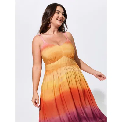 Bloomchic Color Gradient Triangular Cinched Waist Maxi Dress In Multi