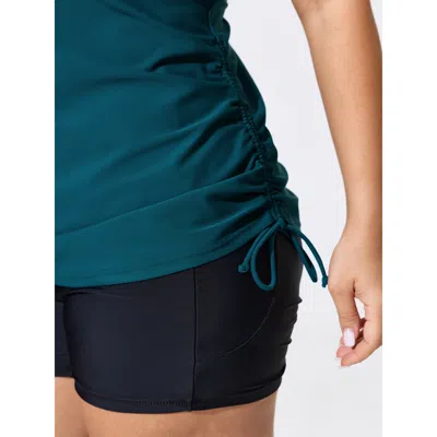 Bloomchic Ruched Adjustable Drawstrings Plain Swim Top In Blue