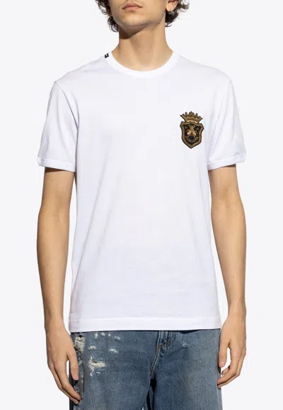 Dolce & Gabbana Heraldic Patch Short Sleeve T-shirt Size 48 In White