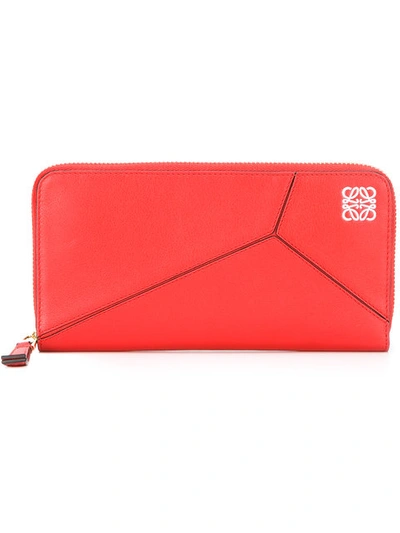Loewe Puzzle Zip-around Leather Wallet In Red