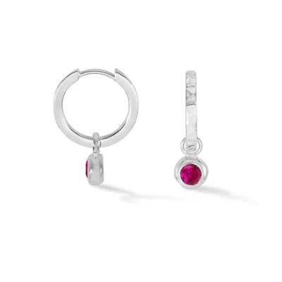 Dower & Hall Ruby Hammered Huggie Hoops In Silver