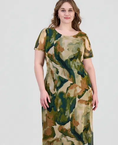 Connected Plus Size Printed Mesh Midi Dress In Multi