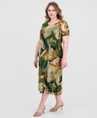 Connected Plus Size Printed Mesh Midi Dress In Multi