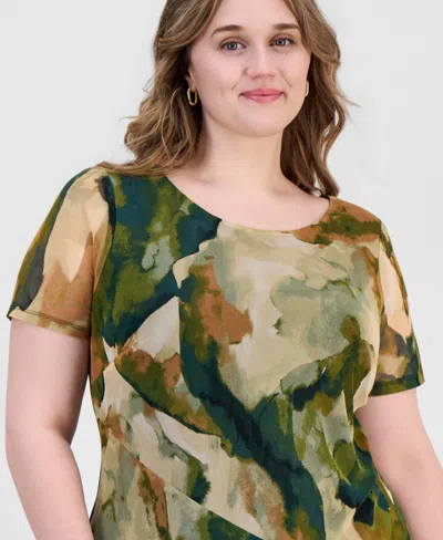 Connected Plus Size Printed Mesh Midi Dress In Multi