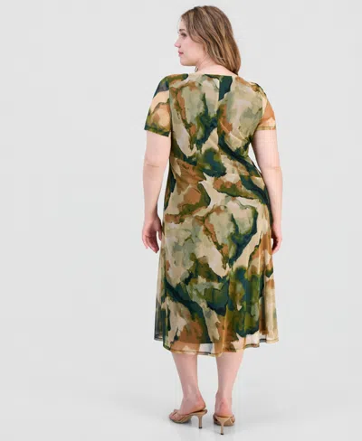Connected Plus Size Printed Mesh Midi Dress In Multi