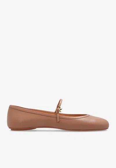 Gianvito Rossi Beige Leather Ballerinas With Buckle Strap In Neutral