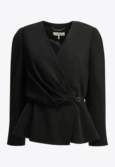 Chloé Draped Top Gold Tone Hardware Peplum In Black