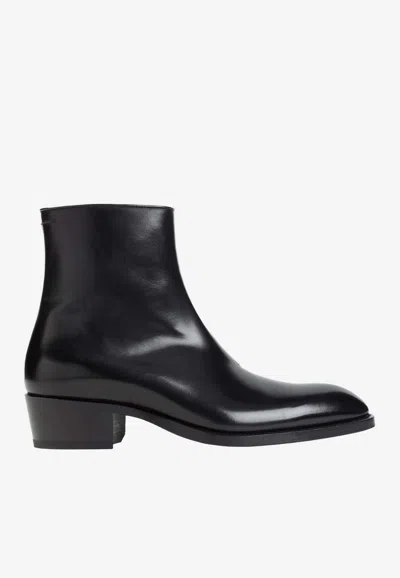 Tom Ford Vincent Burnished Leather Ankle Boots In Animal Print
