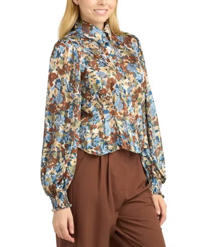 Bcx Women's Shadow Printed Collared Top In Multi