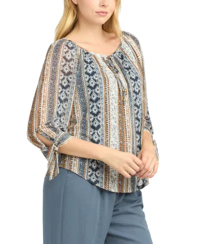Bcx Juniors' Printed Mesh Peasant Top
