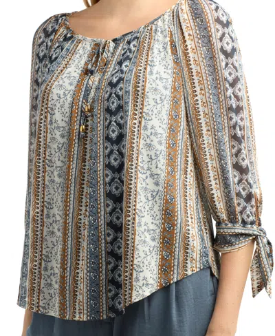 Bcx Juniors' Printed Mesh Peasant Top