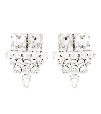 Saint Laurent Smoking Earrings In Silver Brass And Clear Crystal In Crystal & Palladium
