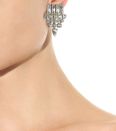 Shop Saint Laurent Embellished Clip-on Earrings In Silver