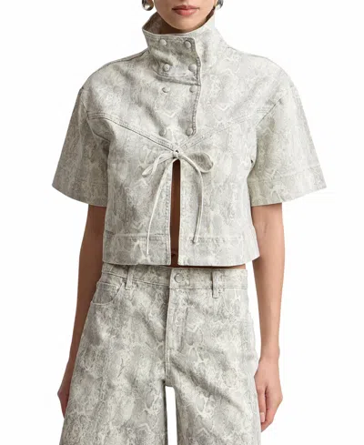 Avec Les Filles Python Print Short Sleeved Jacket In Gray
