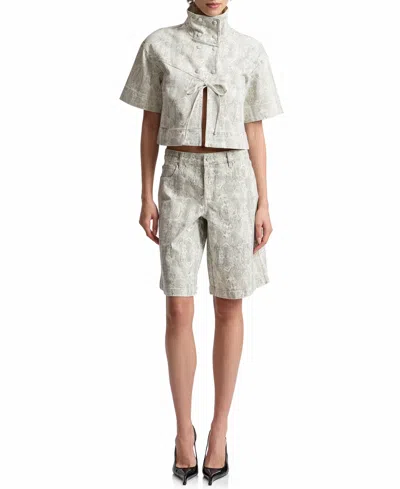 Avec Les Filles Python Print Short Sleeved Jacket In Gray