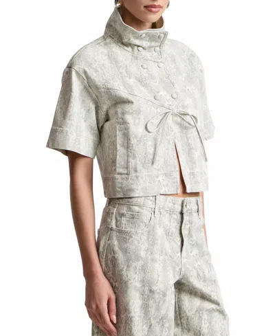 Avec Les Filles Python Print Short Sleeved Jacket In Gray