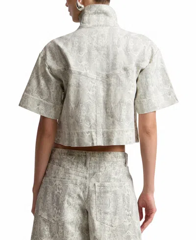 Avec Les Filles Python Print Short Sleeved Jacket In Gray