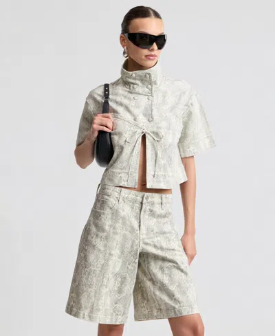 Avec Les Filles Python Print Short Sleeved Jacket In Gray