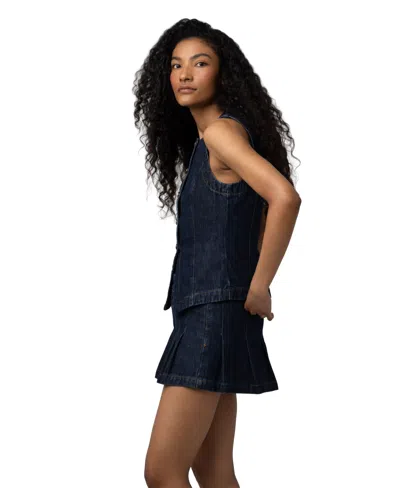 Blanknyc Denim Button Front Vest Top In Blue