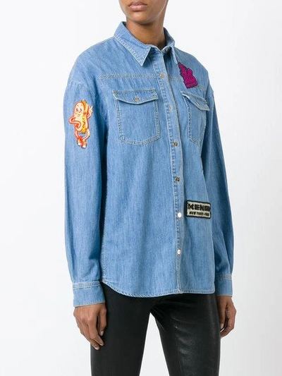 Shop Kenzo Badges Boyfriend Denim Shirt