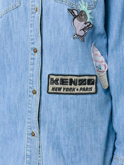 Shop Kenzo Badges Boyfriend Denim Shirt