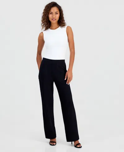 Anne Klein Textured Pull-on Wide Leg Pants In Black