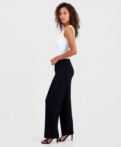 Anne Klein Textured Pull-on Wide Leg Pants In Black