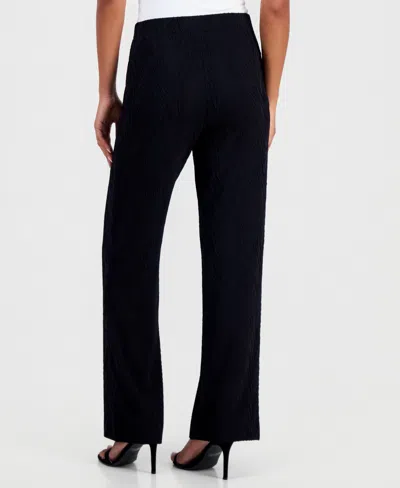 Anne Klein Textured Pull-on Wide Leg Pants In Black