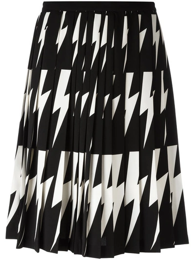 Neil Barrett Lightning Bolt Pleated Skirt In Black