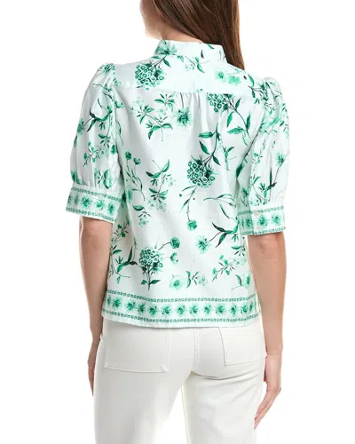 Cece Open Collar Top In Green