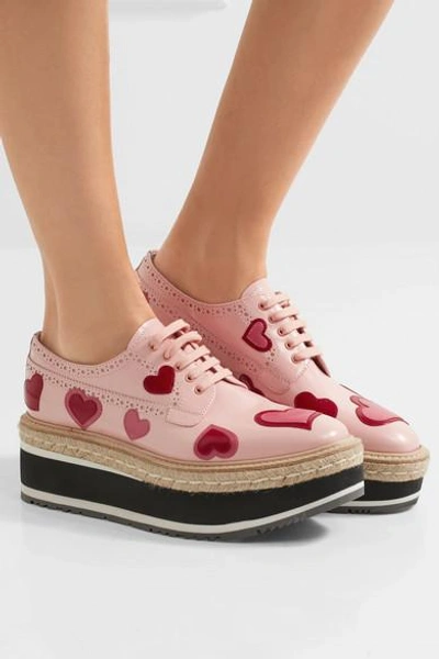 Shop Prada Appliquéd Leather Platform Brogues In Pastel Pink