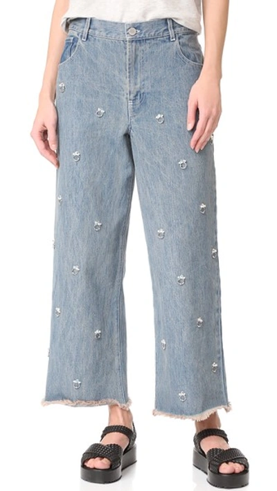 Sandy Liang Ghost Embellished Jeans In Blueberry