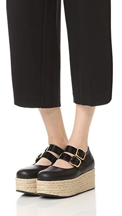 Shop Marni Double Strap Mary Janes In Black/black