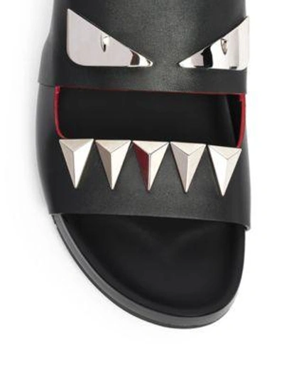Shop Fendi Bugs Face Leather Slides In Black