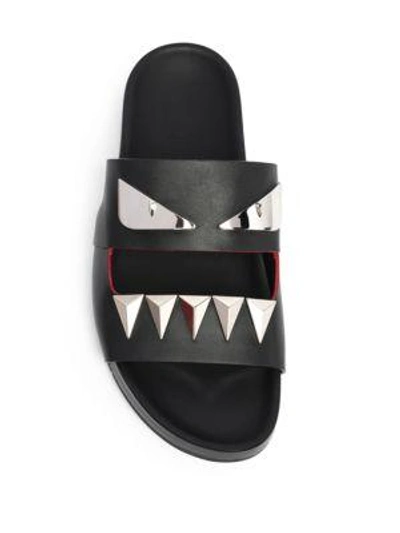 Shop Fendi Bugs Face Leather Slides In Black