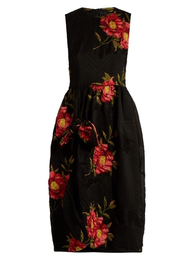 Simone Rocha Floral-cloqué Gathered Dress In Black Pink