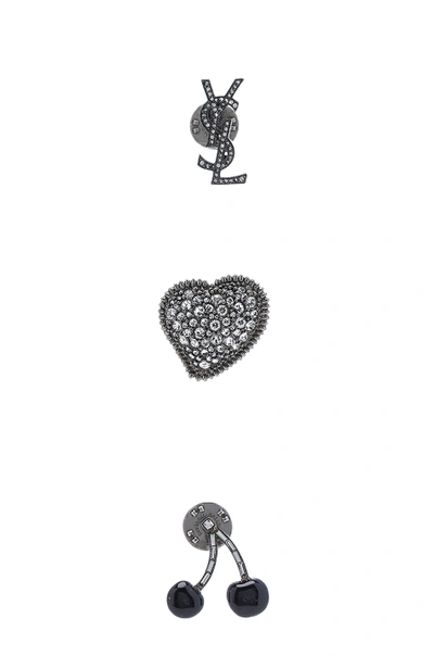 Shop Saint Laurent Pin Set In Crystal & Silver