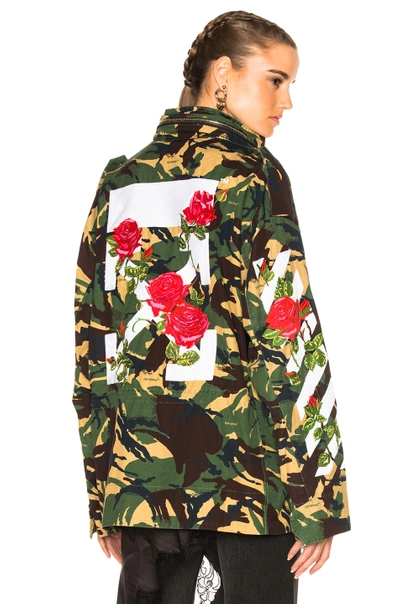 Shop Off-white Diagonal Roses M65 Jacket In Abstract, Brown, Green.  In Green Camouflage