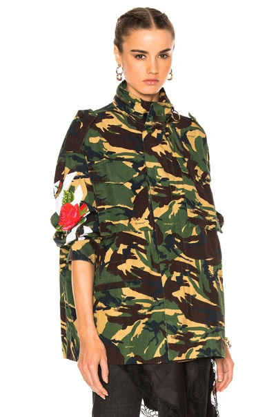 Shop Off-white Diagonal Roses M65 Jacket In Abstract, Brown, Green.  In Green Camouflage
