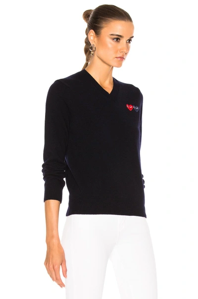 Shop Comme Des Garçons Play Double Emblem V Neck Sweater In Black