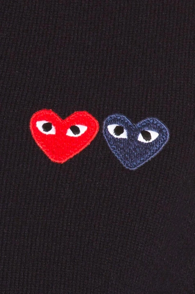 Shop Comme Des Garçons Play Double Emblem V Neck Sweater In Black