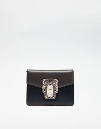 Dolce & Gabbana Lucia Shoulder Bag In Leather And Ayers In Gray/blue