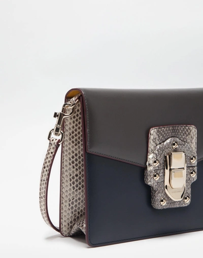 Shop Dolce & Gabbana Lucia Shoulder Bag In Leather And Ayers In Gray/blue