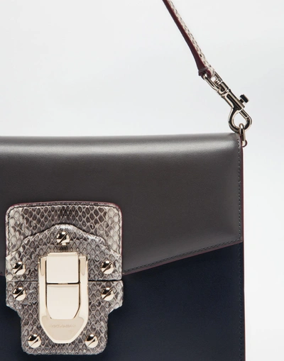 Shop Dolce & Gabbana Lucia Shoulder Bag In Leather And Ayers In Gray/blue
