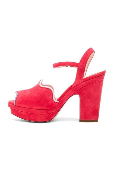 Shop Fendi Suede Ankle Strap Heels In Red Waves