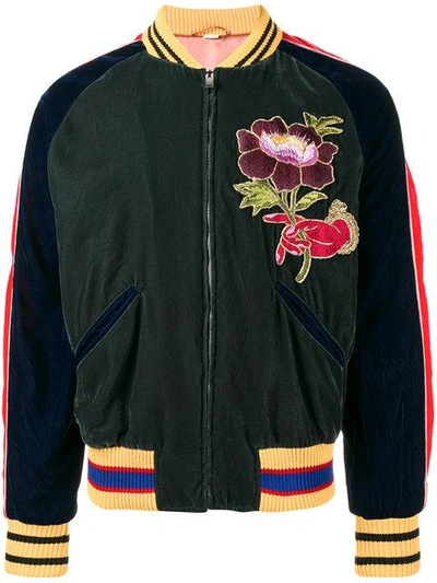 Gucci Velvet Bomber Jacket W/embroideries, Multicolor In Blue | ModeSens