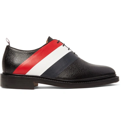 Shop Thom Browne Striped Pebble-grain Leather Oxford Shoes