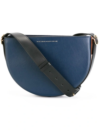 Victoria Beckham Small Half Moon Color Block Leather Bag In Navy Blue