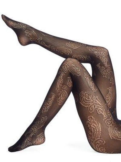 Shop Natori Legwear Feathers Lace Net Tights In Black