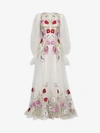 ALEXANDER MCQUEEN POPPY EMBROIDERED TULLE LONG  DRESS